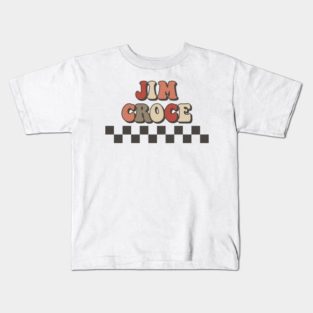 Jim Croce Checkered Retro Groovy Style Kids T-Shirt by Time Travel Style